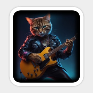 Rockstar Cat Guitar Sticker